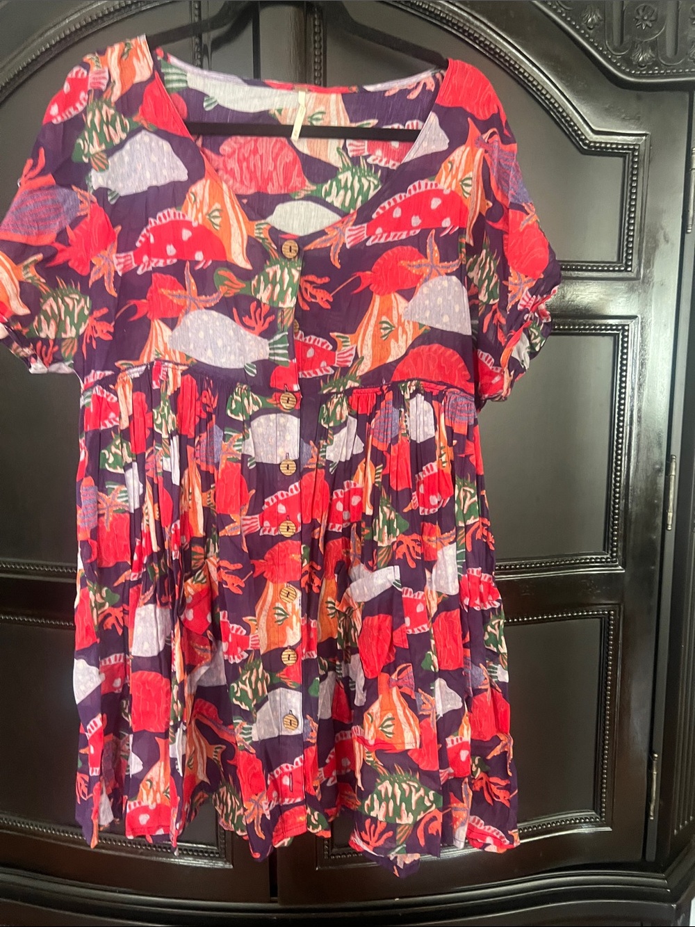 Free People Coral and Purple Printed light cotton Button Front Beach Dress